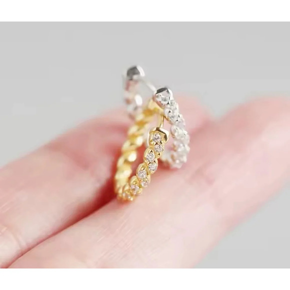 Gold Sparkling Hoop Earrings | Yellow Gold S925 - Picture 8 of 16